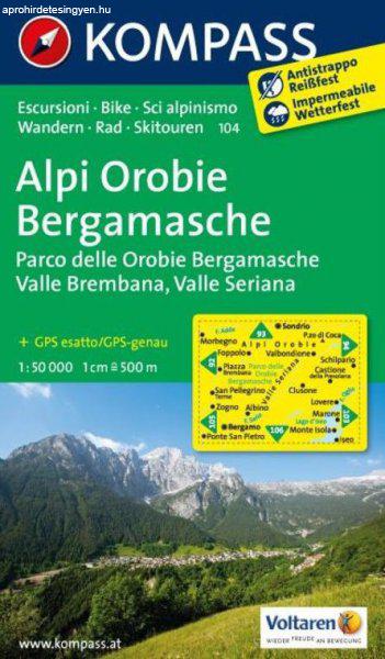 WK 104 - Alpi Orobie / Bergamasche turistatérkép - KOMPASS