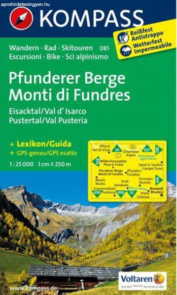WK 081 - Pfunderer Berge / Monti di Fundres turistatérkép - KOMPASS