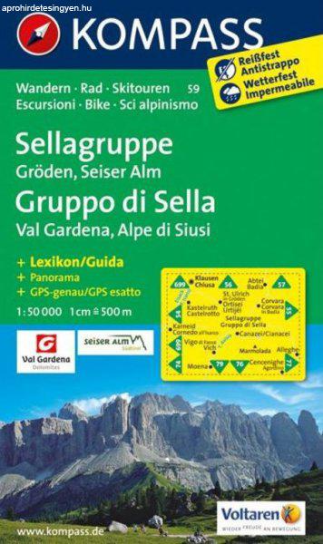 WK 59 - Sellagruppe / Gruppo di Sella turistatérkép - KOMPASS