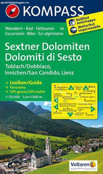 WK 58 - Sextner Dolomiten / Dolomiti di Sesto turistatérkép - KOMPASS