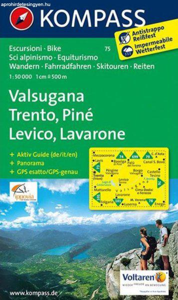 WK 75 - Valsugana - Trento - Lévico - Lavarone turistatérkép - KOMPASS