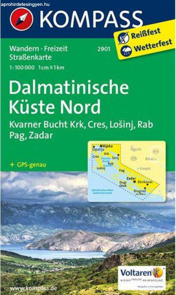 WK 2901 - Dalmát tengerpart (észak) turistatérkép - KOMPASS