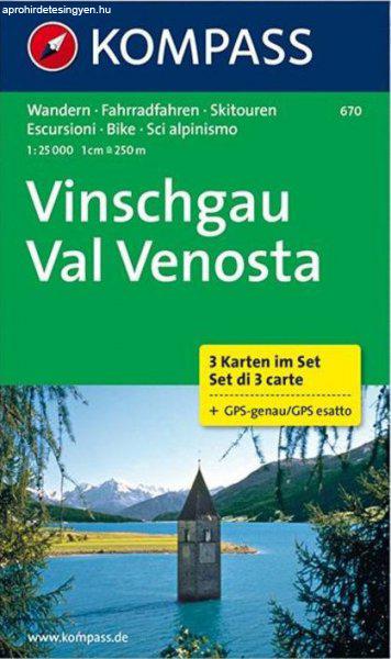 WK 670 - Vinschgau - Val Venosta 3 részes turistatérkép - KOMPASS