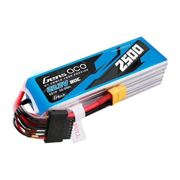 Gens ace G-Tech 2500mAh 22.2V 80C 6S1P Lipo Akkumulátor Pack val XT60 plug