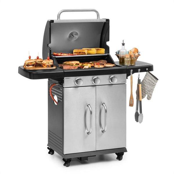 Klarstein Gazooka 3.0T, gáz BBQ grill, 3 x 3 kW égőfej, 4 kerék, nemesacél