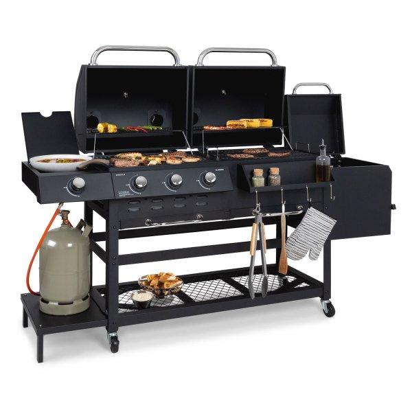 Klarstein Kingsville Smoker, kombinált grill, gáz, szén, füstölő, 13,5 kW,
3 + 1 égő