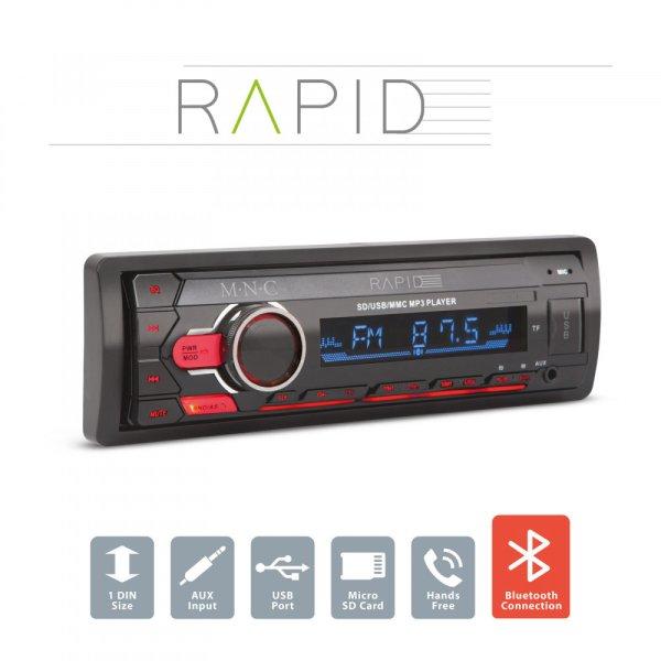 MNC Fejegység "Rapid" - 1 DIN - 4 x 50 W - BT - MP3 - AUX - SD - USB
(39750)