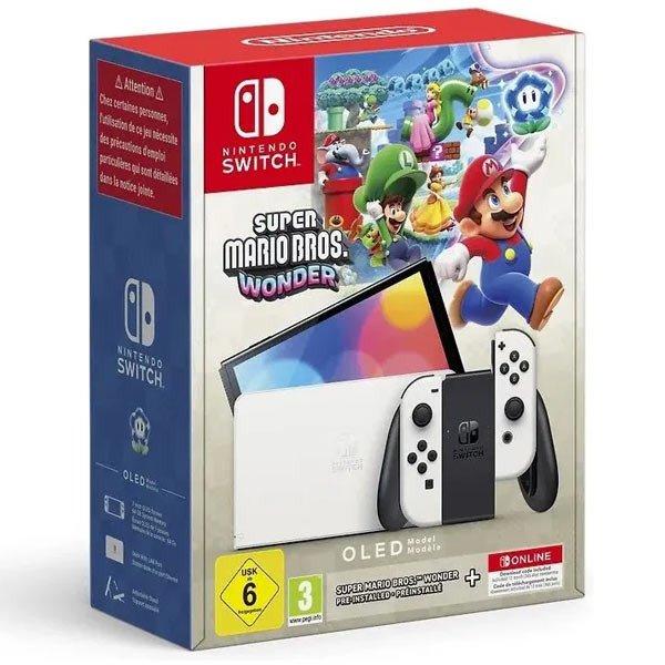 Nintendo Switch (OLED Model), white + Super Mario Bros Wonder + 12 havi NSO
előfizetés