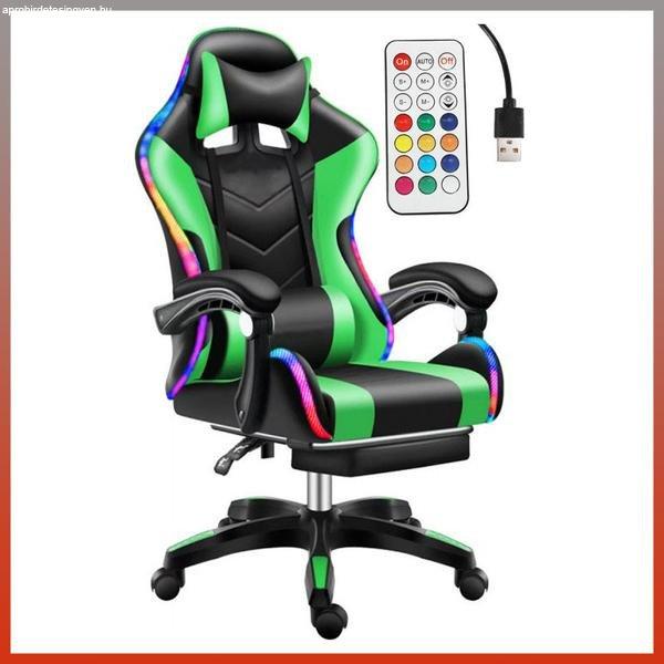 Likeregal 920 LED gamer szék lábtartóval zöld holm6910