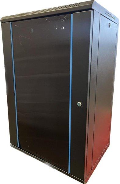 Techson 600 x 450 mély 18U magas, fali 19"-os rackszekrény, üvegajtó,
fekete
