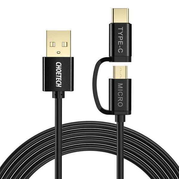 Choetech Type-C / Micro USB 2 az 1-ben USB-kábel, (fekete)