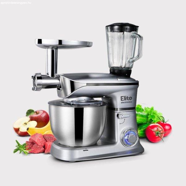 Elite Electronics® 3in1 konyhai multifunkciós robotgép húsdarálóval és
turmixgéppel 1900W, E-MKM1900-S - ezüst