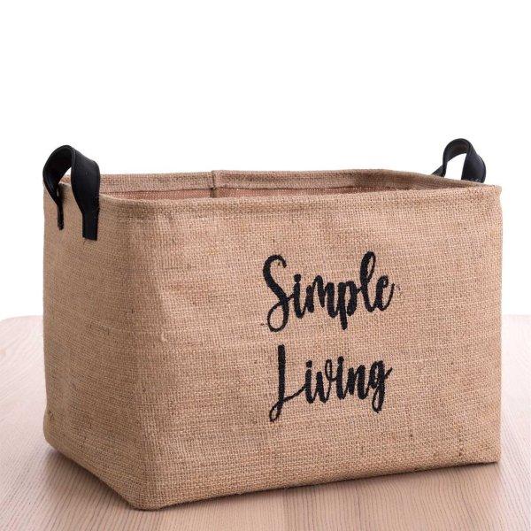 Tárolókosár, Simple Living felirattal, nagy, szövet, bézs, 37 cm - SIMPLE
LIVING - Butopêa