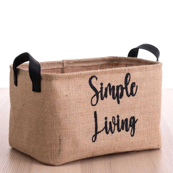 Tárolókosár, Simple Living felirattal, nagy, szövet, bézs, 30 cm - SIMPLE
LIVING - Butopêa