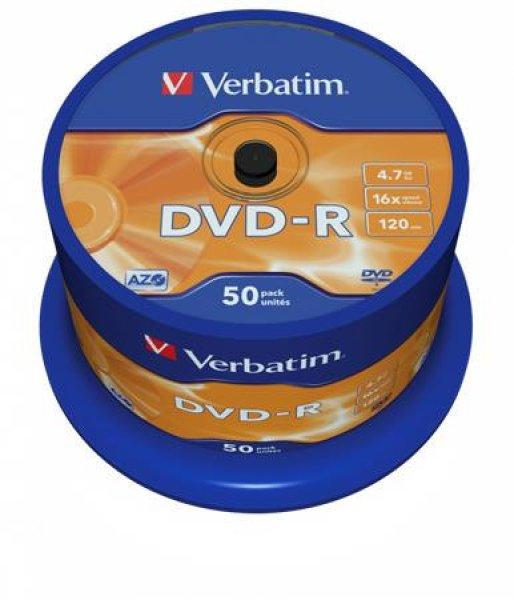 DVD-R lemez, AZO, 4,7GB, 16x, 50 db, hengeren, VERBATIM