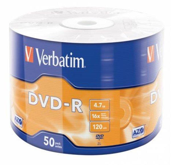 DVD-R lemez, 4,7GB, 16x, 50 db, zsugor csomagolás, VERBATIM