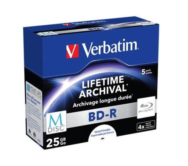 BD-R BluRay lemez, archiváló, nyomtatható, M-DISC, 25GB, 4x, 1 db, normál
tok, VERBATIM