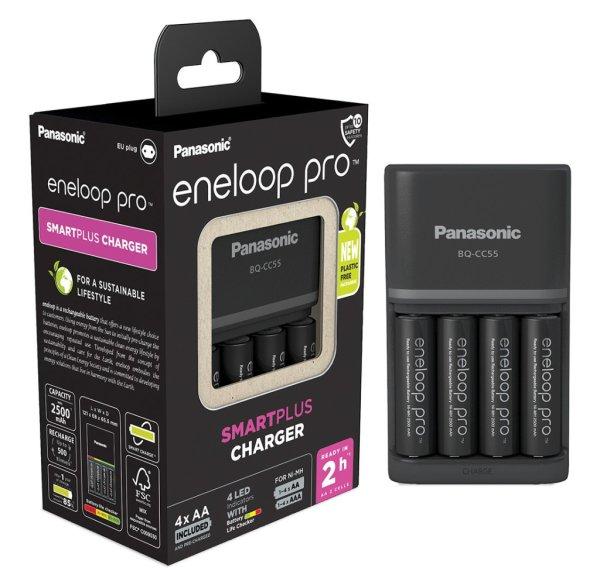 Panasonic Eneloop BQ-CC55E töltő+4db BK-3MCDE 2500mAh AA akku PRO