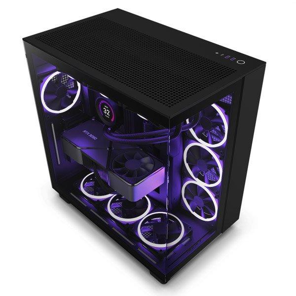 NZXT case H9 Flow Dual-chambers ATX / 4x120mm fan / akár 10xfan / mesh top /
glass side panel, front / fekete