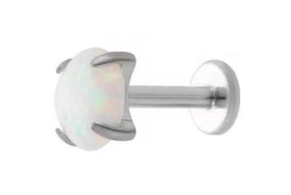 Troli Acél labret piercing fehér szintetikus opállal 0,3 cm