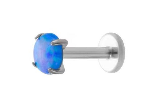 Troli Acél labret piercing kék szintetikus opállal 0,3 cm