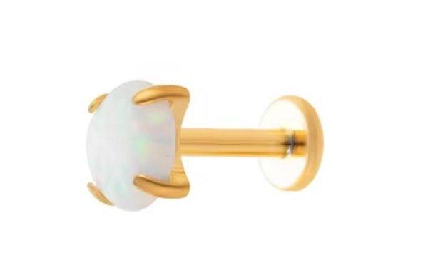 Troli Aranyozott labret piercing fehér szintetikus opállal 0,3 cm