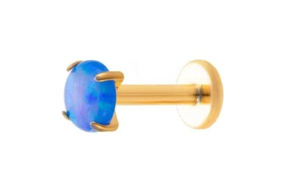 Troli Aranyozott labret piercing kék szintetikus opállal 0,3 cm