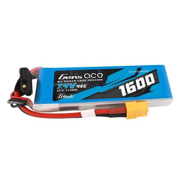 GensAce G-Tech LiPo 1600mAh 7.4V 45C 2S1P Akkumulátor val XT60 plug