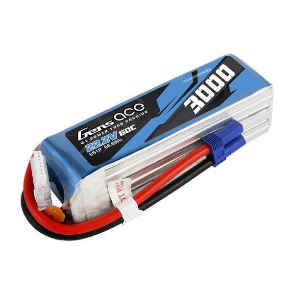 Gens ace 3000mAh 22.2V 60C 6S1P Lipo Akkumulátor Pack val EC5 plug