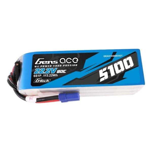 Gens ace G-Tech 5100mAh 80C 22,2V 6S1P Lipo akkumulátor EC5 dugós
csatlakozóval.