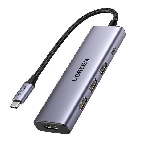 Hub / Adapter Ugreen CM511 USB-C 3x USB, HDMI, USB-C, HDMI 4K 30Hz, PD 100W
(szürke).