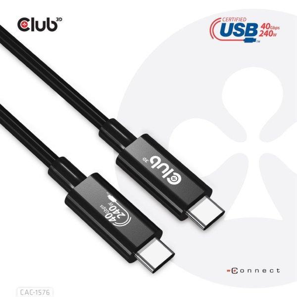 Club3D USB4 Gen3x2 Type-C Bi-Directional USB-IF Certified 8K60Hz Data 40Gbps, PD
240W(48V/5A) EPR M/M Cable 1m Black