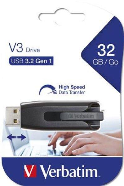 Pendrive, 32GB, USB 3.2, 60/12MB/s, VERBATIM "V3", fekete-szürke