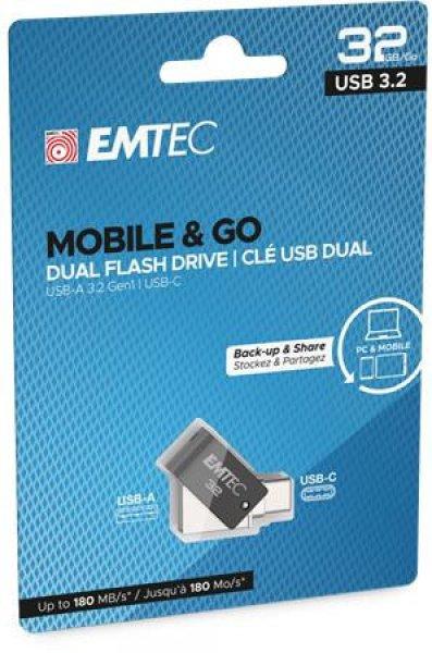 Pendrive, 32GB, USB 3.2, USB-A bemenet/USB-C kimenet, EMTEC "T260C
Dual"