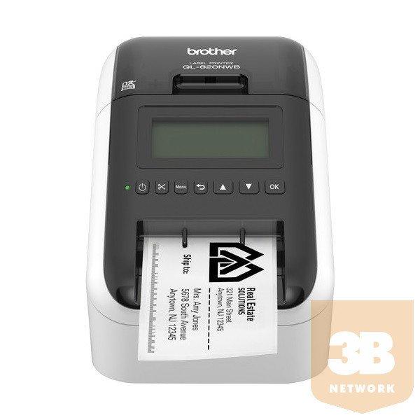 BROTHER Címkenyomtató QL-820NWBC, asztali, thermál, 2 színű nyomtatás,
WiFi/LAN/Bluetooth/USB, 148mm/mp, 300dpi,