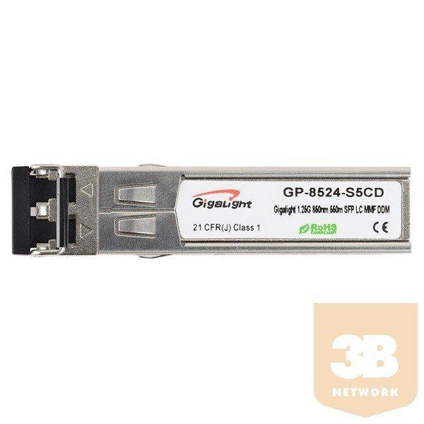 Gigalight SFP module,1.25G,850nm,550M reach,0~70 temp.range,with Digital
Diagnostics Monitoring