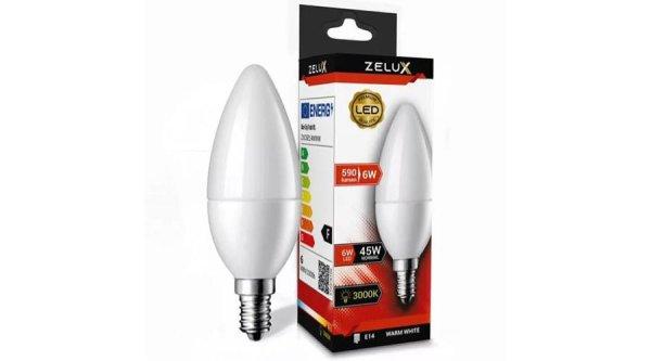 Zelux Led Candle C37 6W E14 3000K Gyertya Izzó