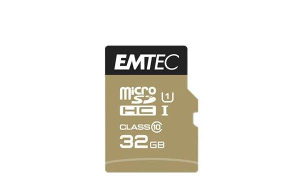 Memóriakártya, microSDHC, 32GB, UHS-I/U1, 85/20 MB/s, adapter, EMTEC
"Elite Gold"