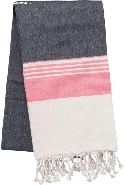 Uniszex mosott hatású csíkos fürdőlepedő, Kariban KA134, Striped Dark
Grey/Tropical Pink-90X170