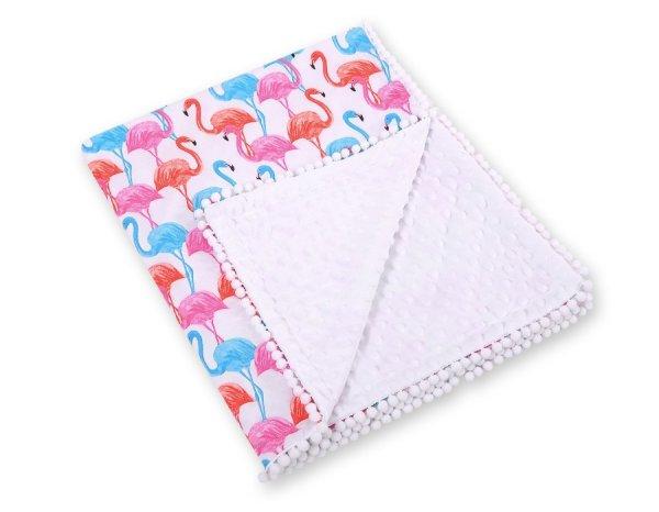 BabyLion Prémium pom-pom takaró Minky - Fehér - Flamingo