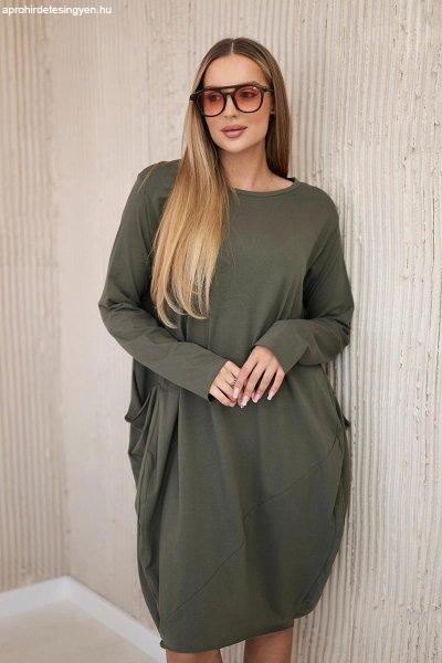 Oversize ruha zsebekkel, F18660 modell, khaki színű