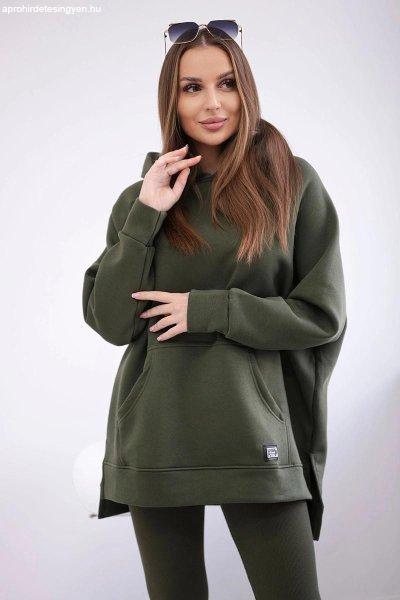 Pamut szett hőszigetelt pulóverből és leggingsből, modell 9618 szín khaki