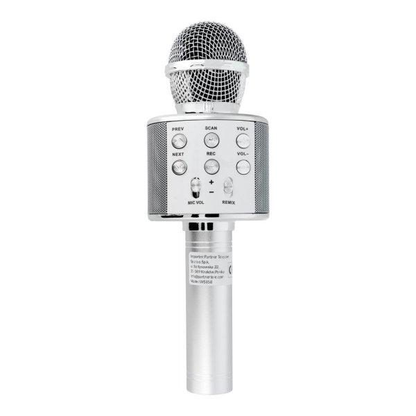 Bluetooth karaoke mikrofon, vezeték nélküli, TF kártya/pendrive, ezüst,
CR58