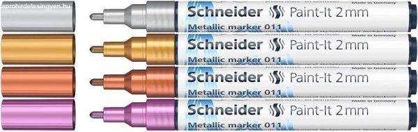 Metálfényű marker készlet, 2 mm, SCHNEIDER "Paint-It 011", 4
különböző szín