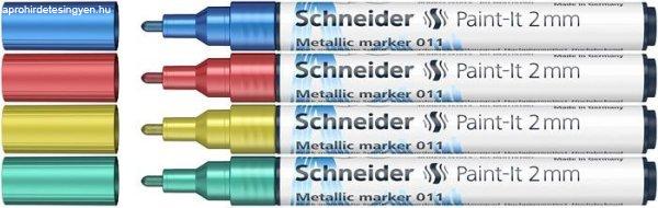 Metálfényű marker készlet, 2 mm, SCHNEIDER "Paint-It 011", 4
különböző szín