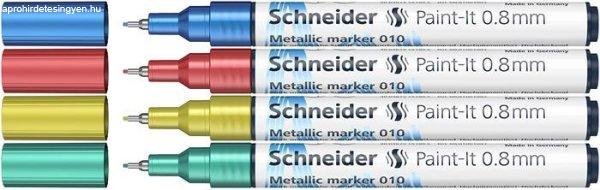 Metálfényű marker készlet, 0,8 mm, SCHNEIDER "Paint-It 010", 4
különböző szín