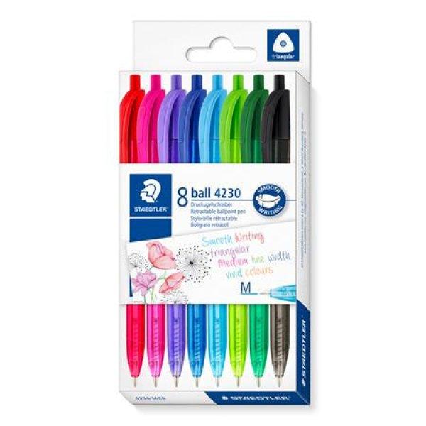 Golyóstoll, 0,5 mm, nyomógombos, STAEDTLER® "4230 M", 8
különböző szín