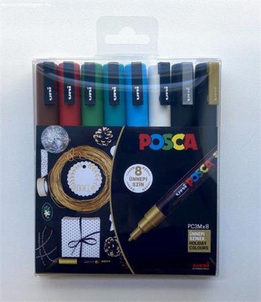 Dekormarker készlet, 0,9-1,3 mm, UNI "Posca PC-3M Holiday", 8
különböző szín