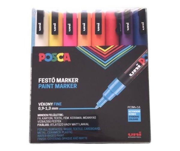 Dekormarker készlet, 0,9-1,3 mm, UNI "Posca PC-3M", 16 különböző
szín