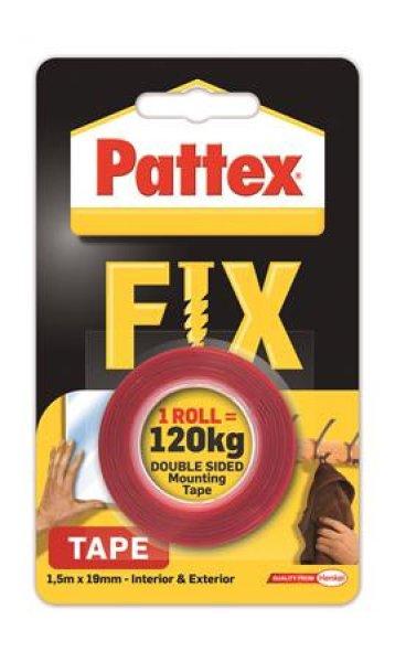 Ragasztószalag, kétoldalas, 19 mm x 1,5 m, HENKEL "Pattex Fix 120
kg", piros